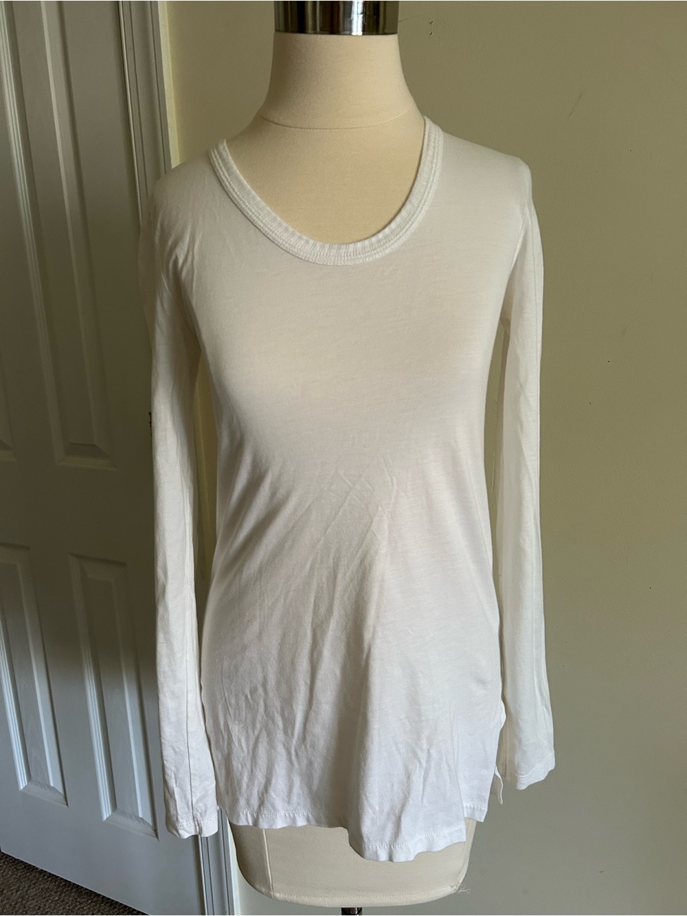 Demylee NY white Pima cotton crew neck pull on long sleeve Henley top size S